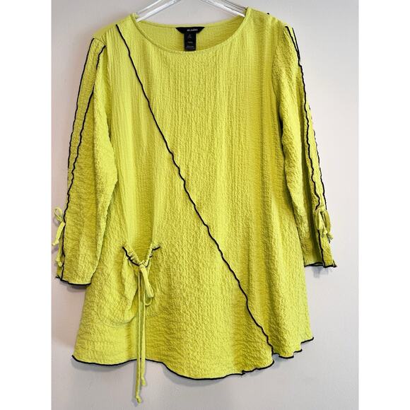 Ali Miles Bright Lime Green Black Trim Gauzy Tunic Slouchy Size Medium - Picture 1 of 13